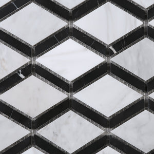 TWHCAG-06 Double Diamond Marble Mosaic Tile In Black and White