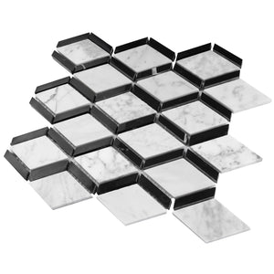 TWHCAG-06 Double Diamond Marble Mosaic Tile In Black and White