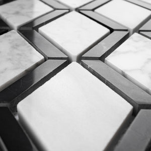 TWHCAG-06 Double Diamond Marble Mosaic Tile In Black and White