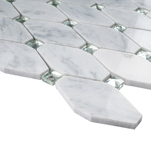 TWHCAG-07 White Carrara with Diamond Stone Mosaic Tile Kitchen and Bath Backsplash Tile