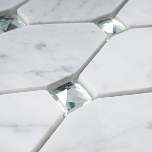TWHCAG-07 White Carrara with Diamond Stone Mosaic Tile Kitchen and Bath Backsplash Tile