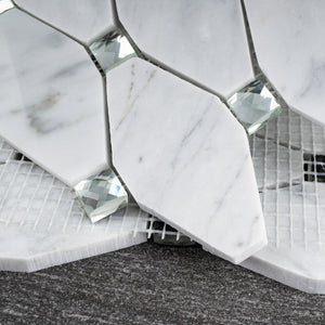TWHCAG-07 White Carrara with Diamond Stone Mosaic Tile Kitchen and Bath Backsplash Tile