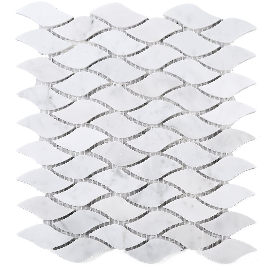 TWHCAG-08 Leaf Pattern White Carrara Marble Mosaic Tile