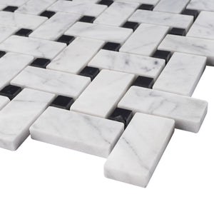 TWHCAG-09 Basket Weave Marble Mosaic Tile In Black and White