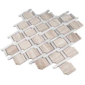 TWOBEG-05 Knot Tie Wooden Beige Marble Mosaic Tile Backsplash