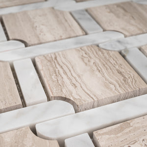 TWOBEG-05 Knot Tie Wooden Beige Marble Mosaic Tile Backsplash