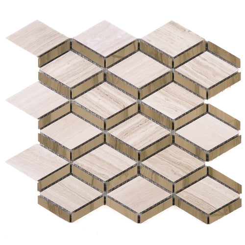 TWOBEG-06 Diamond Wooden Beige Marble Mosaic Tile