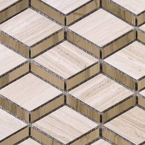 TWOBEG-06 Diamond Wooden Beige Marble Mosaic Tile