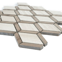 TWOBEG-06 Diamond Wooden Beige Marble Mosaic Tile