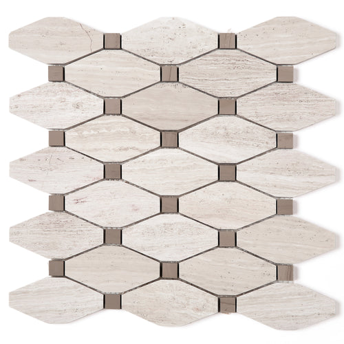 TWOBEG-07 Diamond Long Octagon Wooden Beige Marble Mosaic Tile