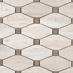 TWOBEG-07 Diamond Long Octagon Wooden Beige Marble Mosaic Tile