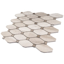 TWOBEG-07 Diamond Long Octagon Wooden Beige Marble Mosaic Tile