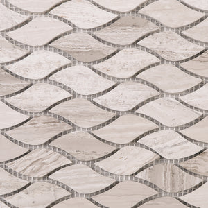 TWOBEG-08 Leaf Water Drop Wooden Beige Marble Mosaic Tile